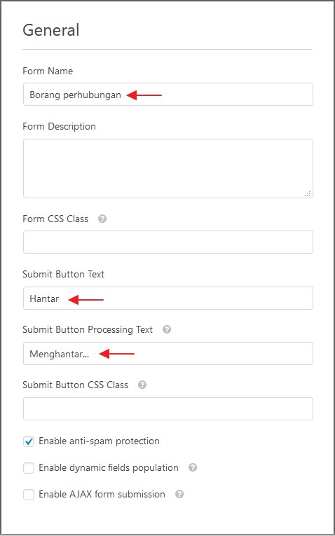 bahagian setting form