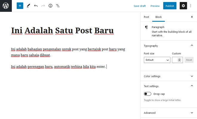 contoh buat post baru dalam wordpress