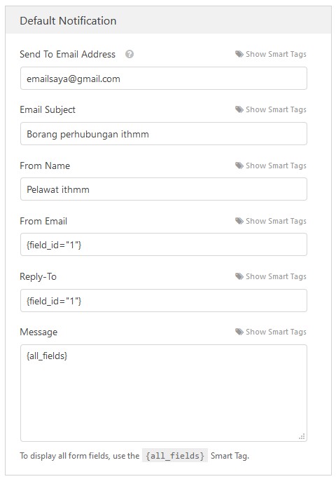 contoh setting notification wpforms