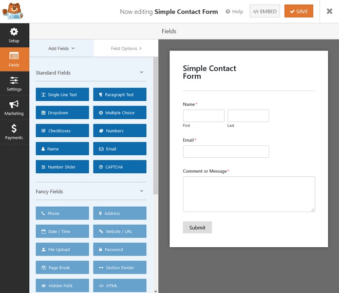 edit simple contact form