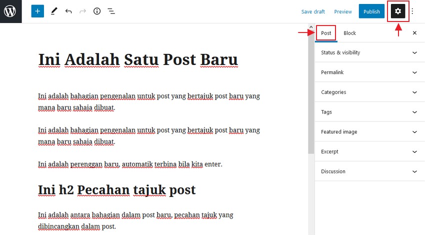 klik simbol gear dan post