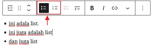 list bullet atau nombor