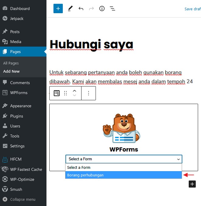 pilih form wpforms