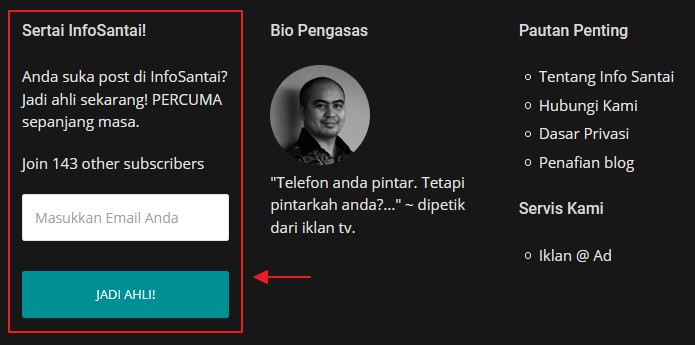 borang subscribe pada footer