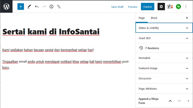 contoh paparan block editor wordpress