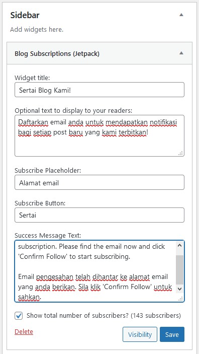 contoh widget blog subscription yang telah diubahsuai