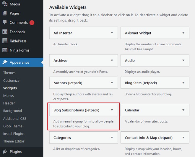 widget blog subscription jetpack