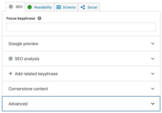 bahagian advance dalam yoast seo