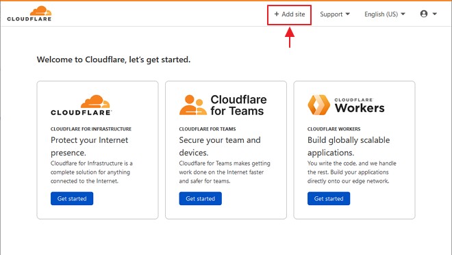 butang add site pada cloudflare