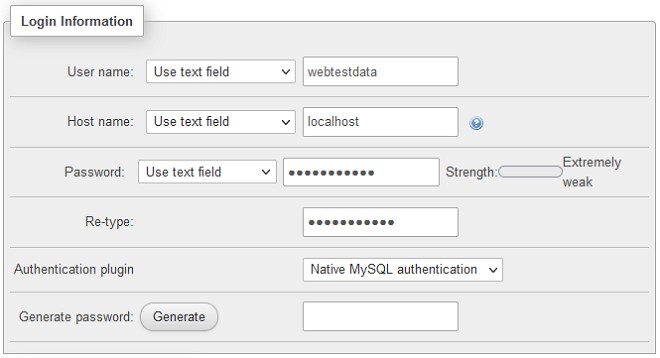 contoh bahagian login information