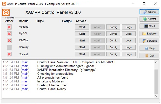 control panel xampp