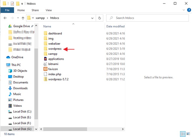 folder wordpress dalam htdocs