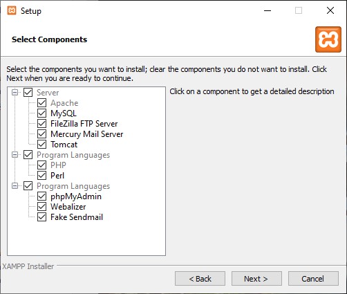 select component xampp