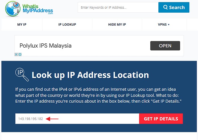 Dapatkan lokasi ip address