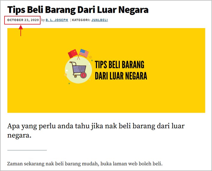 Tarikh content asal diterbitkan lebih awal