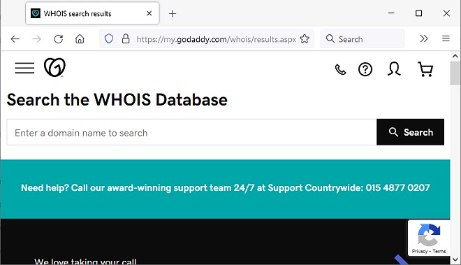 godaddy whois database search