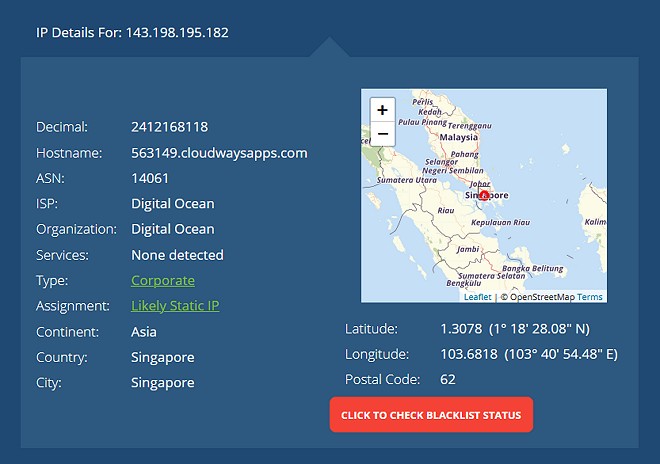 maklumat hosting yang digunakan oleh si pelaku