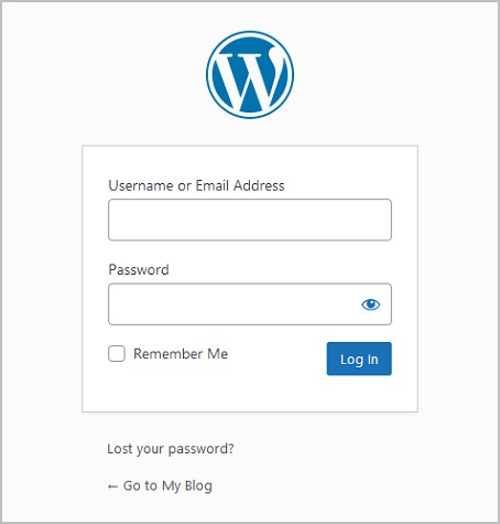 Paparan login masuk ke panel admin wordpress