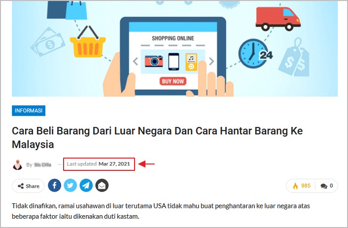 tarikh content peniru lewat daripada content original