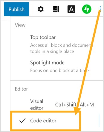 tukar block editor kepada code editor