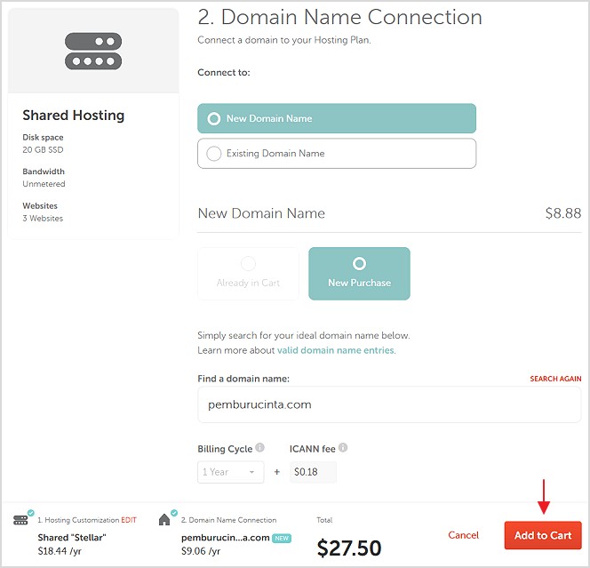 add domain dan hosting ke cart