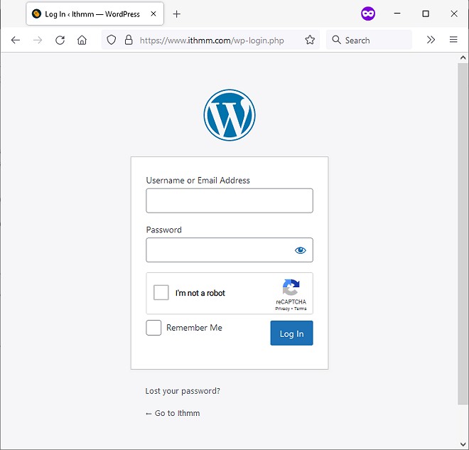 paparan login panel admin blog wordpress