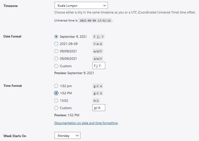 contoh general setting wordpress