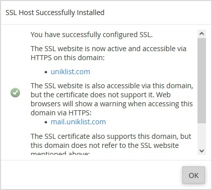 Proses memasang ssl percuma pada laman web selesai