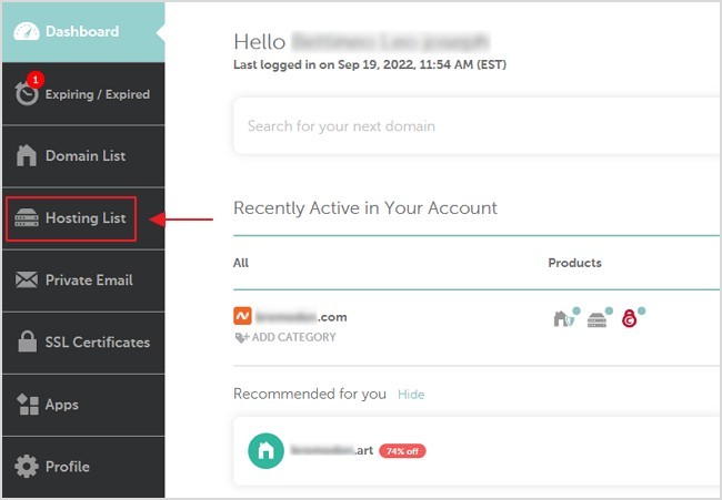 menu hosting list di namecheap