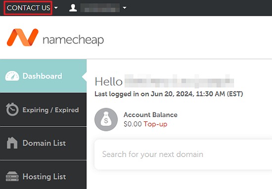 namecheap contact customer support button