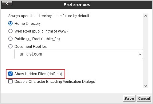 tik option untuk memperlihatkan dotfiles hidden files