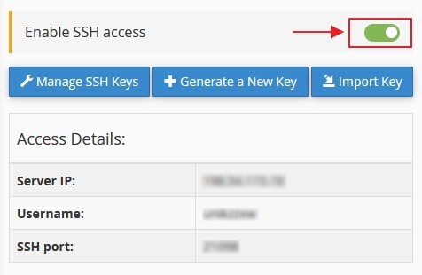 toggle switch untuk aktifkan ssh akses