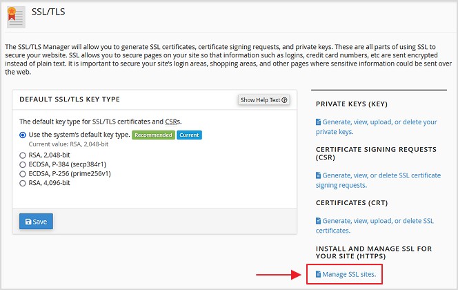 klik pada pilihan manage ssl site