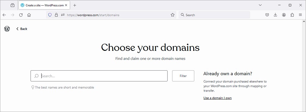 Taip masuk nama domain pilihan.