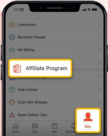 akses platform affiliate melalui app shopee